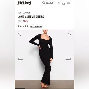 NWT SKIMS Women’s Black Long Sleeve Dress size M